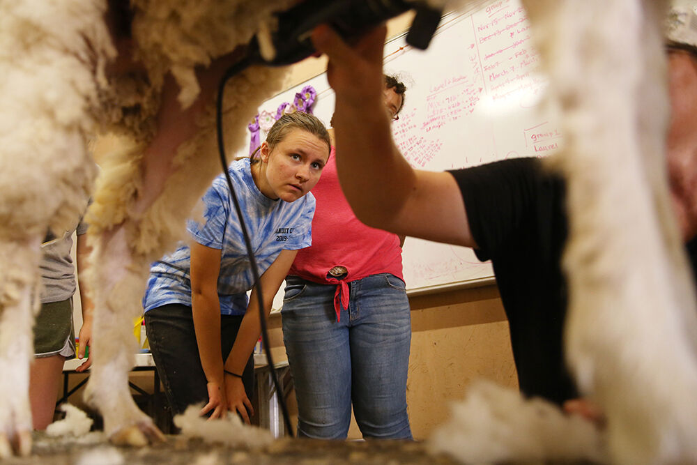 Heather Rozema leans down for a better view of the fitting